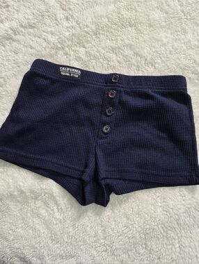 SHEIN XS Navy Waffle-Knit Button-Front Shorts